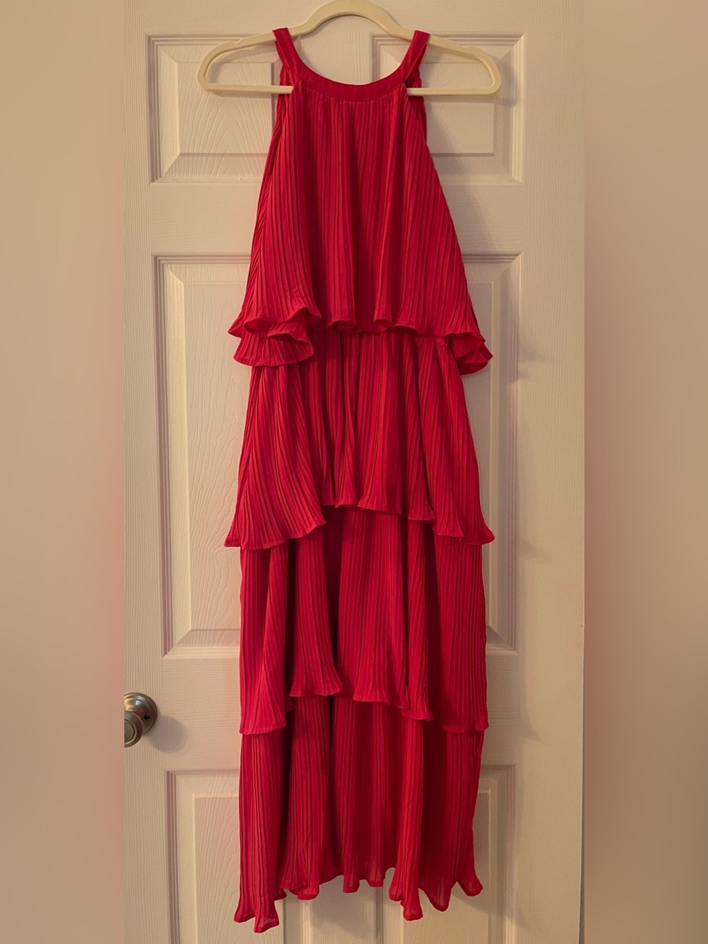 Zesica Bright Pink Pleated Tiered Halter Dress XL - Picture 6 of 6